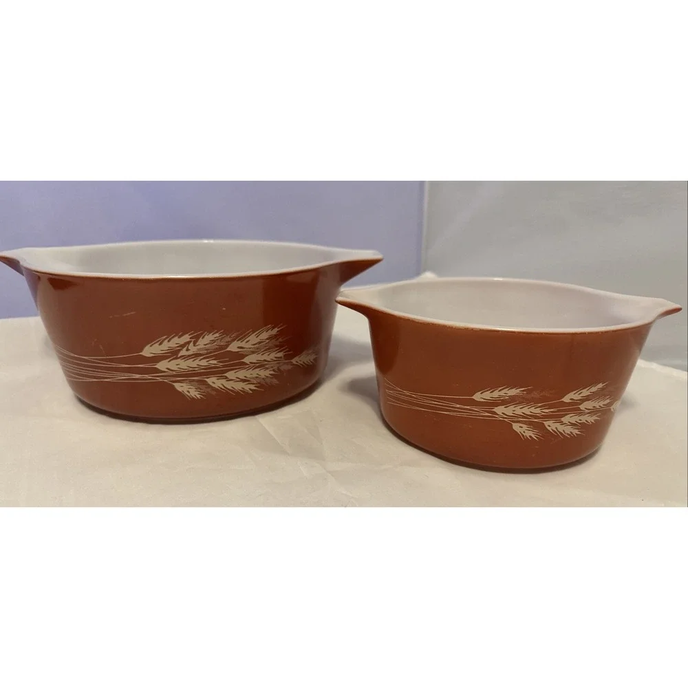 Vintage Pyrex‎ Autumn Harvest Wheat Cinderella Nesting Mixing Bowls -2